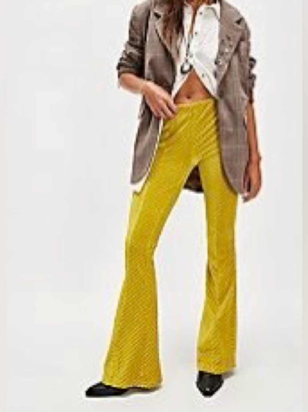 Free People Mustard Chevron Velvet Flare Pants